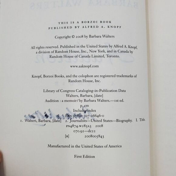 Barbara Walters Signed Book Audition A Memoir 1st Edition Hardback DJ - Picture 4 of 5